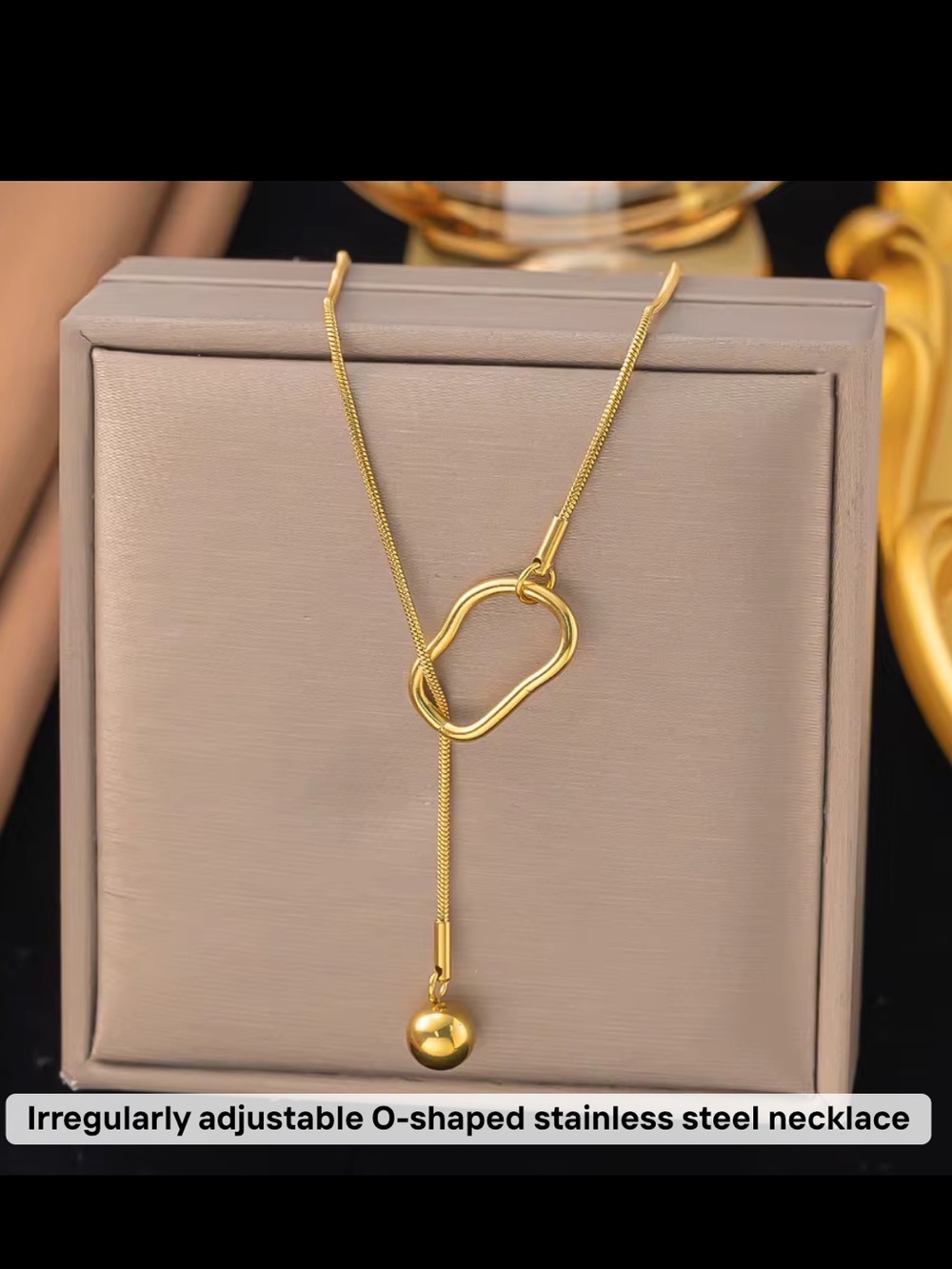 Gold stainless steel Irregular O-Shaped Adjustable Pendant Necklace
